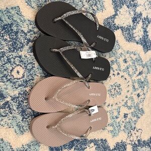 Old Navy Black and Tan Flip Flops with Sparkle Straps